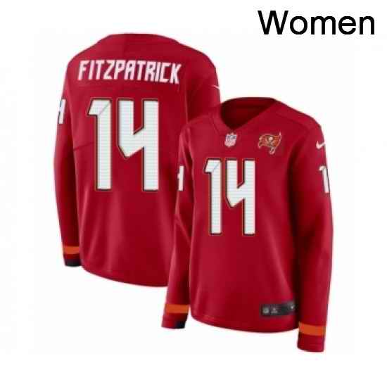 Womens Nike Tampa Bay Buccaneers 14 Ryan Fitzpatrick Limited Red Therma Long Sleeve NFL Jersey